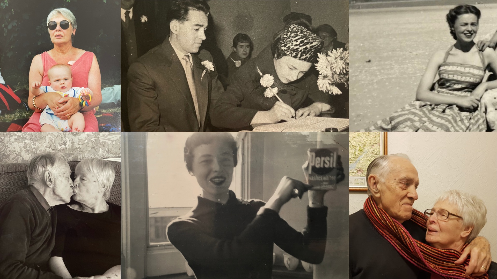 A photo collage of Jean, from different times in her life.